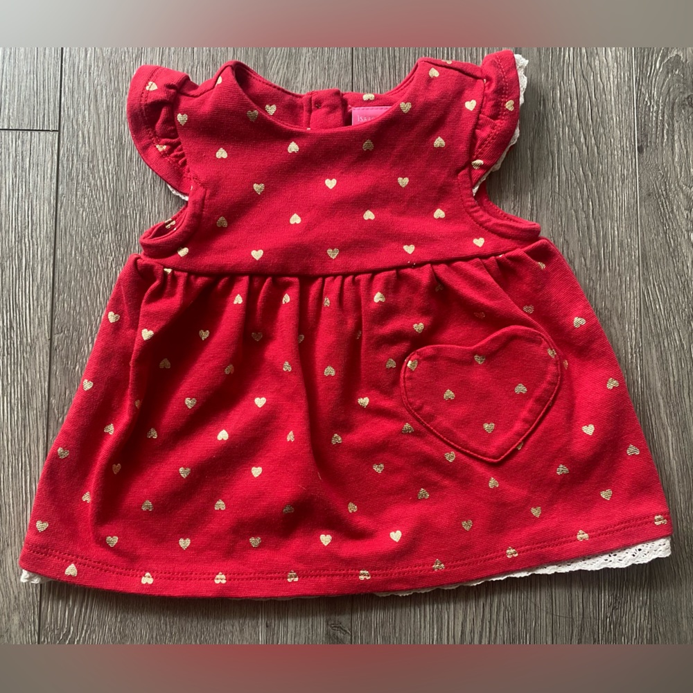 Red and Gold Heart Print Baby Girl Dress